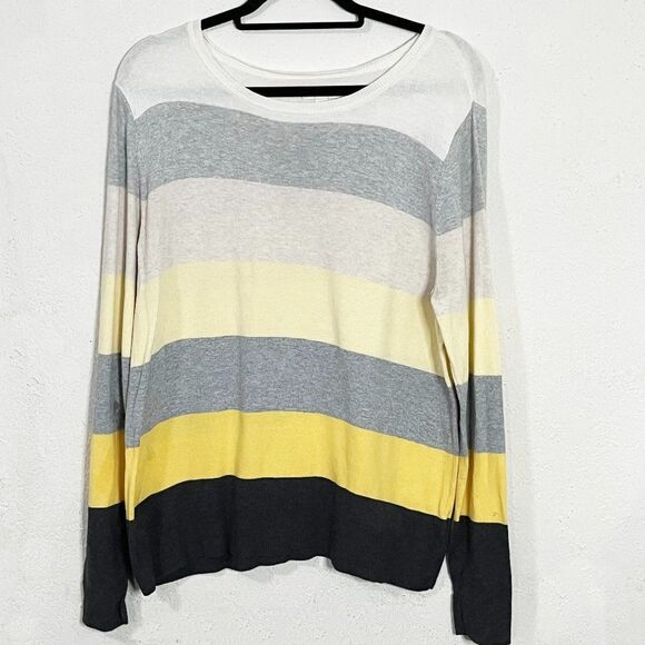 Croft & Barrow Yellow and Gray Color Block Stripe Sweater Size Large‎ - Picture 1 of 7